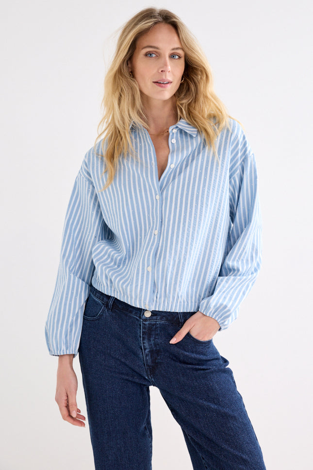 Blouse Striped Rhinestones Moody Blue O05-22-301