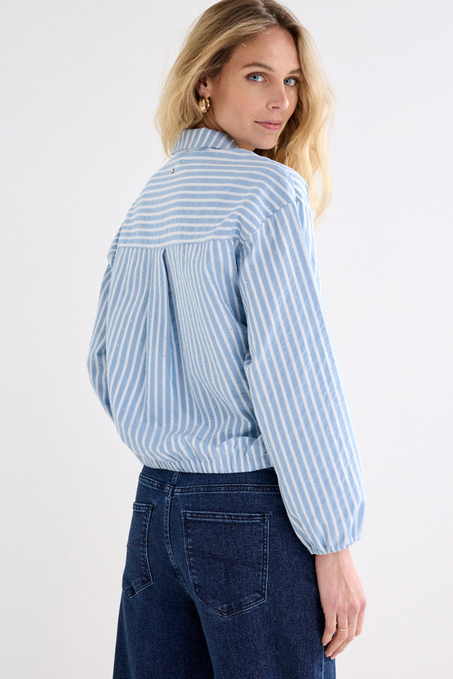 Blouse Striped Rhinestones Moody Blue O05-22-301