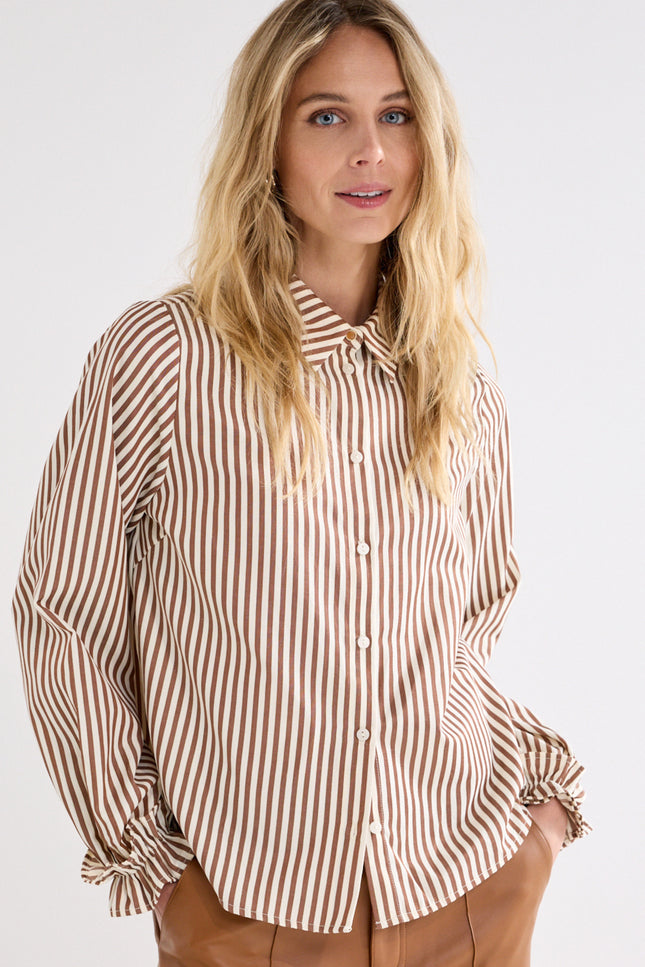 Blouse Striped Ruffled Cuffs Cinnamon O04-22-301