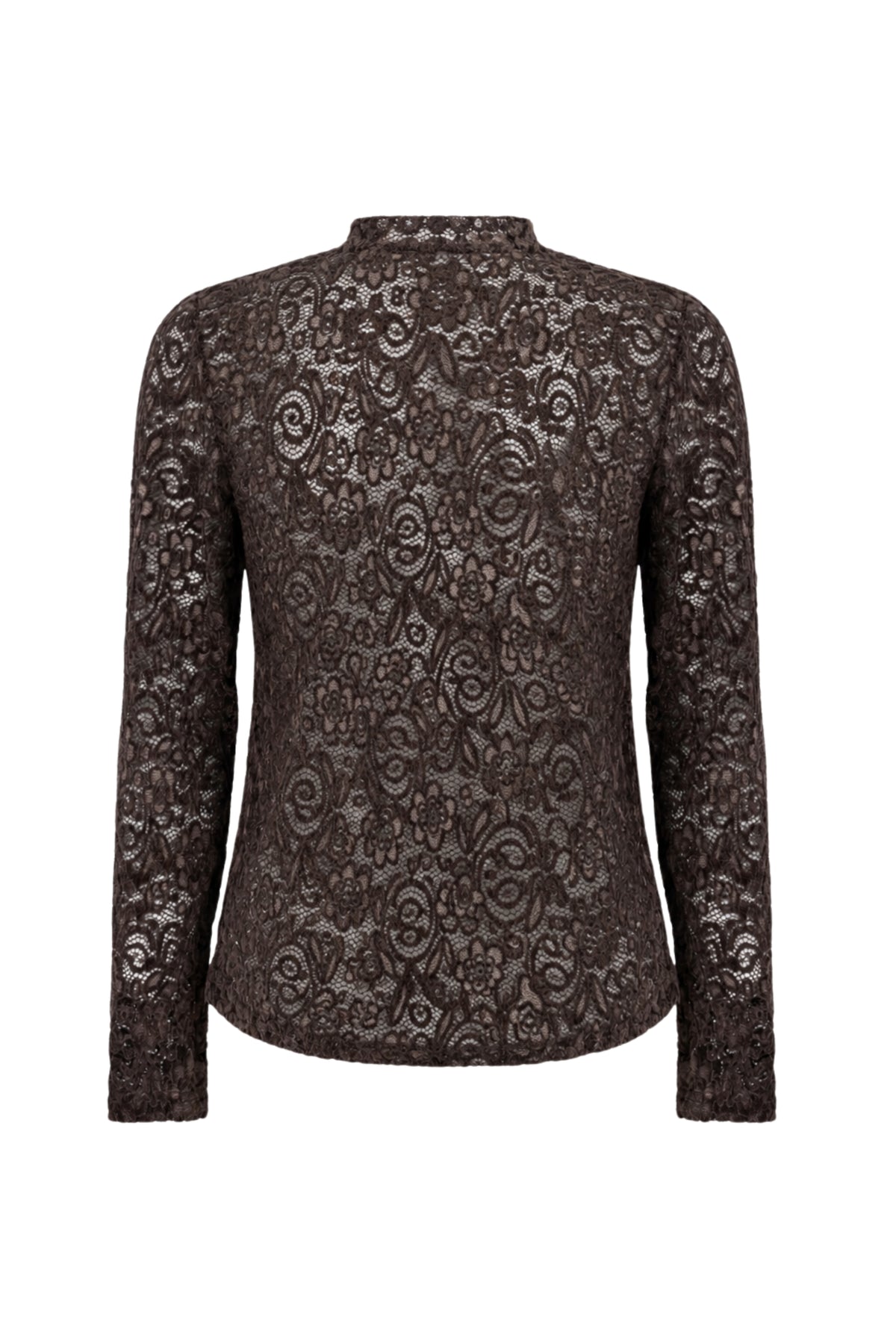 Luxe velvet stretch lace top van Tramontana in zwart, met elegante details en comfortabele pasvorm, op een model gedragen.