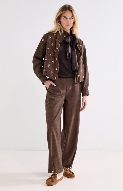 Broek Barrel Fit Tweed Cafe Noir Melange C24-22-101