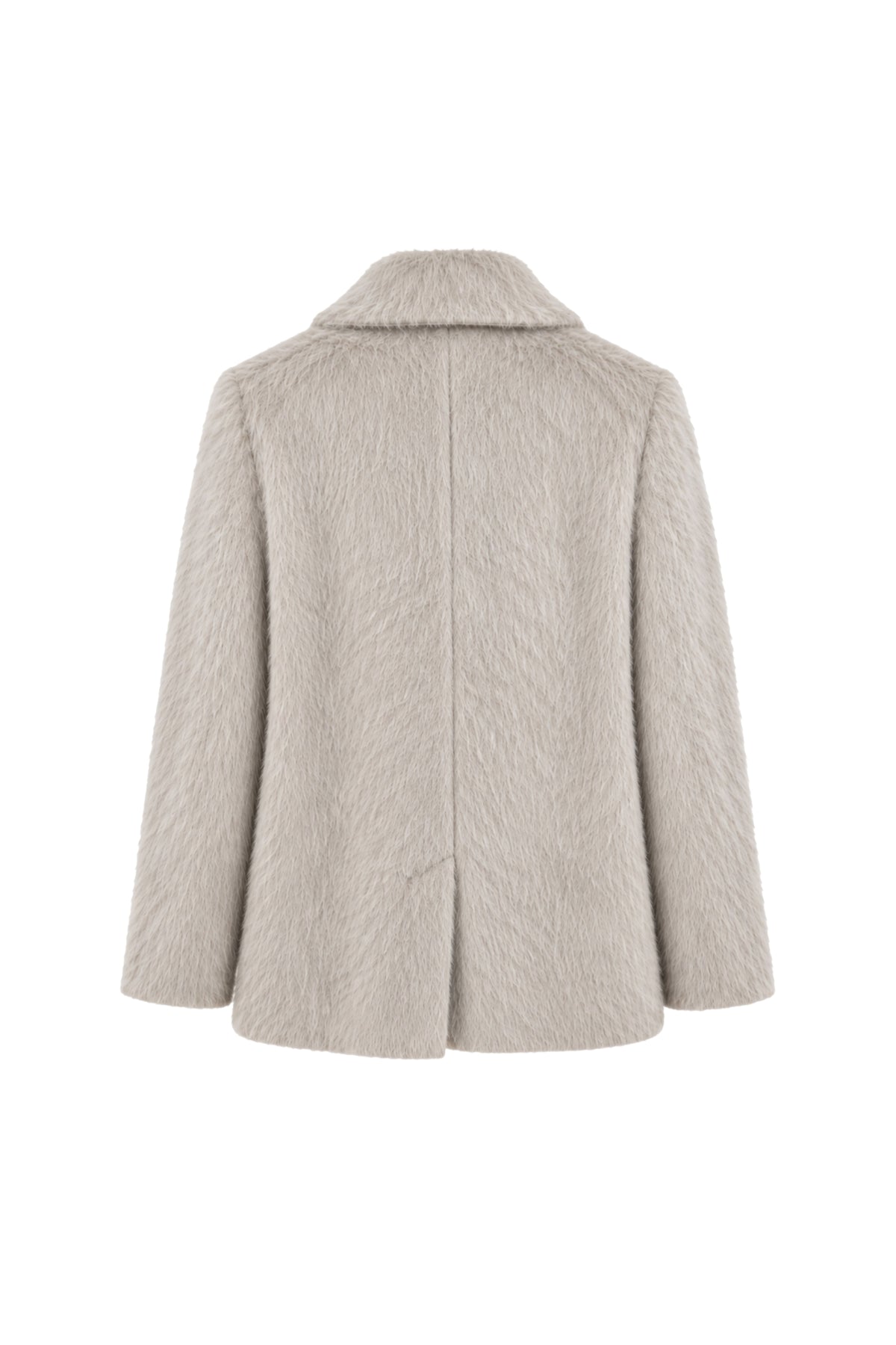 Beige blazer Elsa Hairy van Bolina Island met zachte textuur en modieuze pasvorm, gedragen door een model.