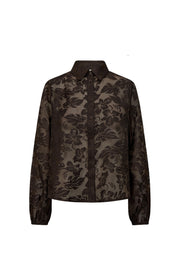 Blouse Fqsimme Mole van Freequent met roospatroon en lange mouwen, gedragen door een model.