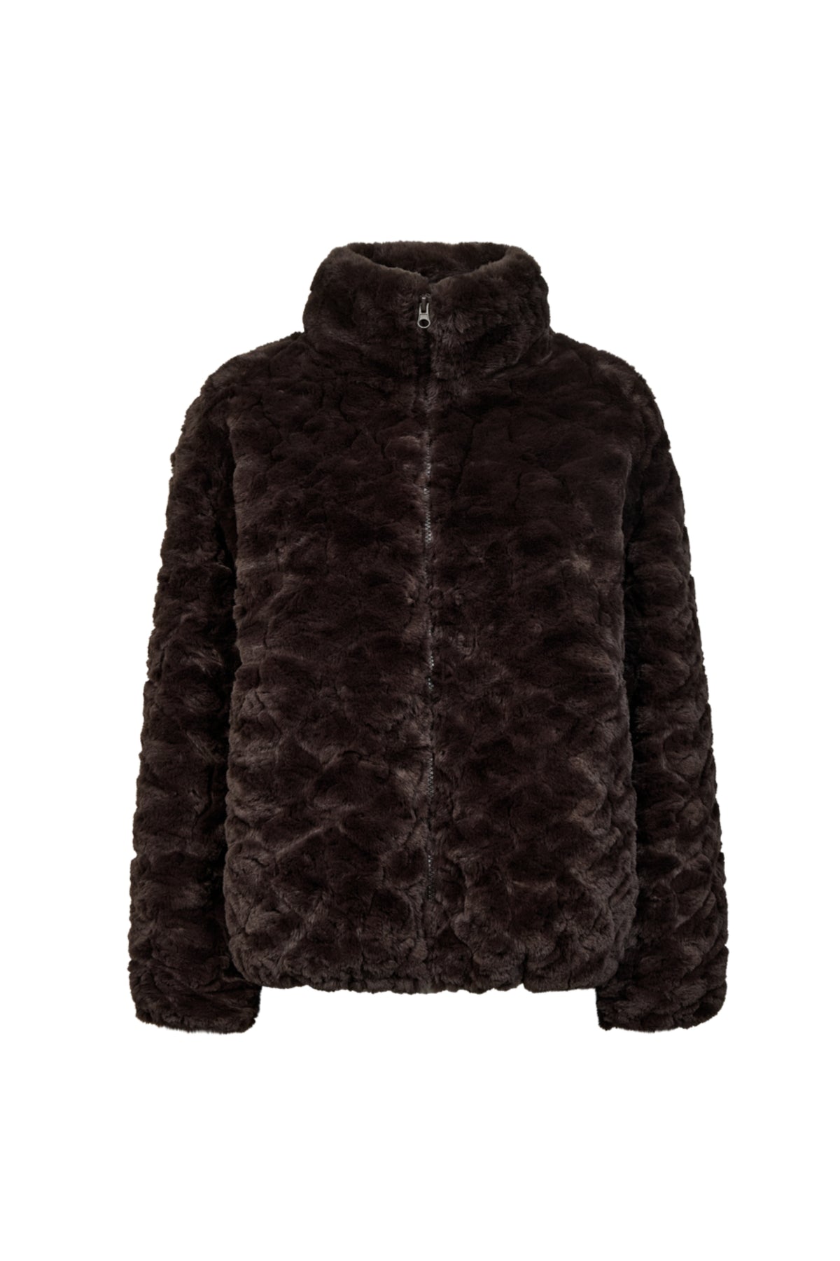 Lichtgrijze Freequent Fqfoby Mole jacket met capuchon en ritssluiting, gedragen door een model, zichtbaar in de afbeelding.