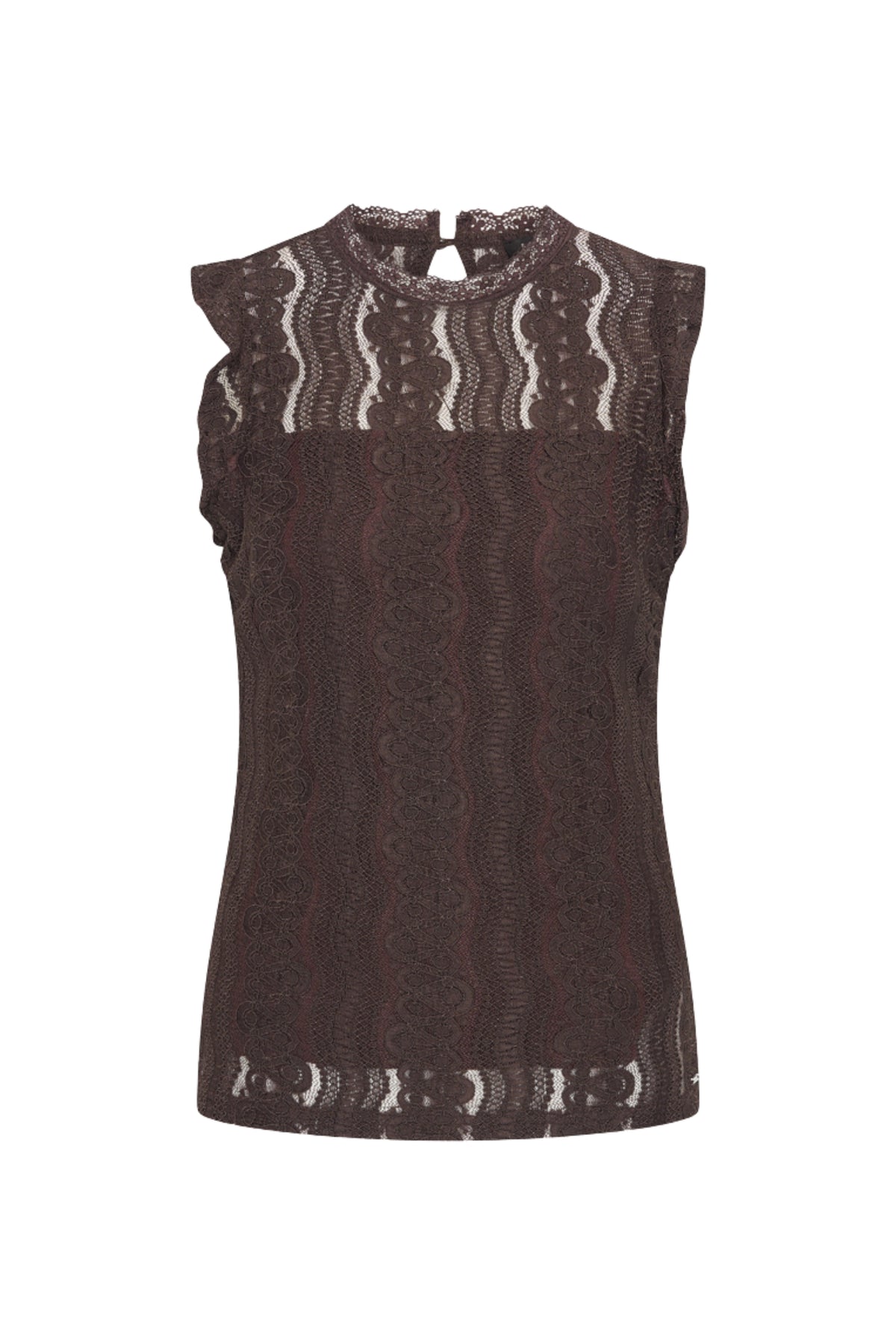 Mi Piace Travel Top Kant Espresso, zwart, met ronde hals en korte mouwen, ideaal voor casual dragen.
