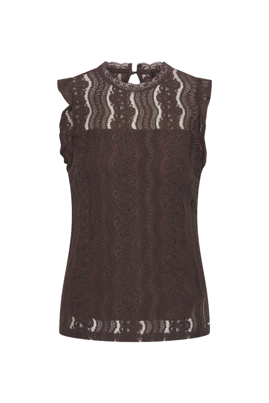 Mi Piace Travel Top Kant Espresso, zwart, met ronde hals en korte mouwen, ideaal voor casual dragen.