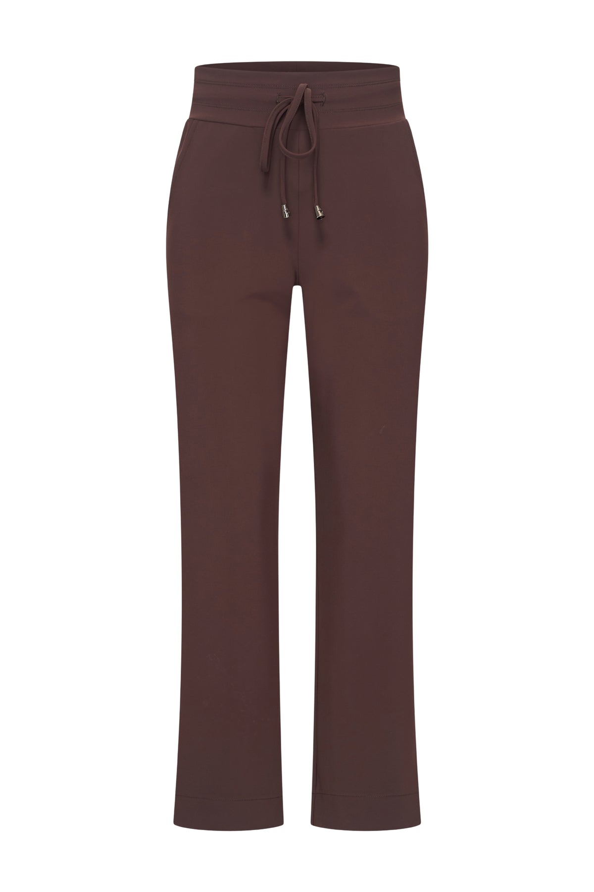 Donkere bonded reisbroek van Mi Piace in espresso kleur, met comfortabele pasvorm en stijlvolle uitstraling.