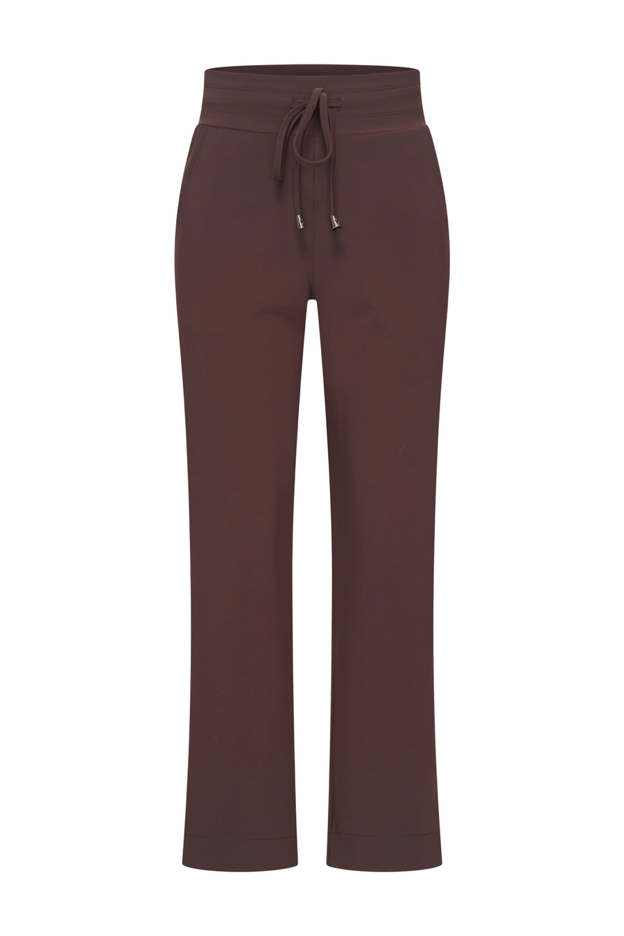 Donkere bonded reisbroek van Mi Piace in espresso kleur, met comfortabele pasvorm en stijlvolle uitstraling.