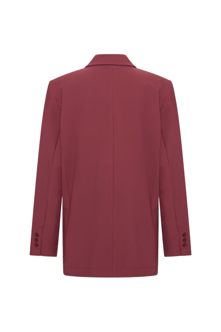 Oversized bonded reiskosten blazer in bordeaux van Mi Piace, zichtbaar met zachte textuur en stijlvolle snit.