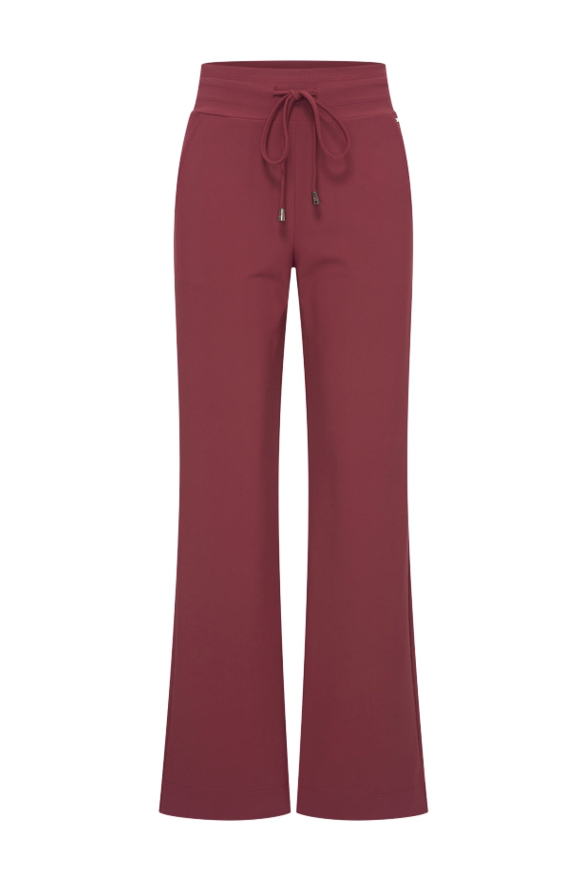 Bonded travel broek flared in burgundy van Mi Piace, met comfortabele pasvorm en modieuze uitstraling, zichtbaar in de afbeelding.