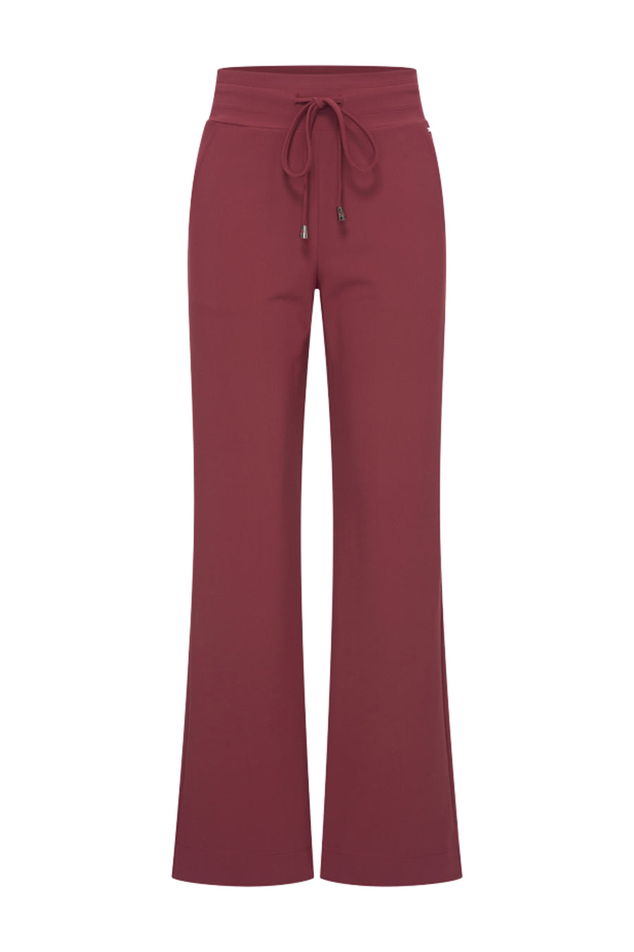 Bonded travel broek flared in burgundy van Mi Piace, met comfortabele pasvorm en modieuze uitstraling, zichtbaar in de afbeelding.