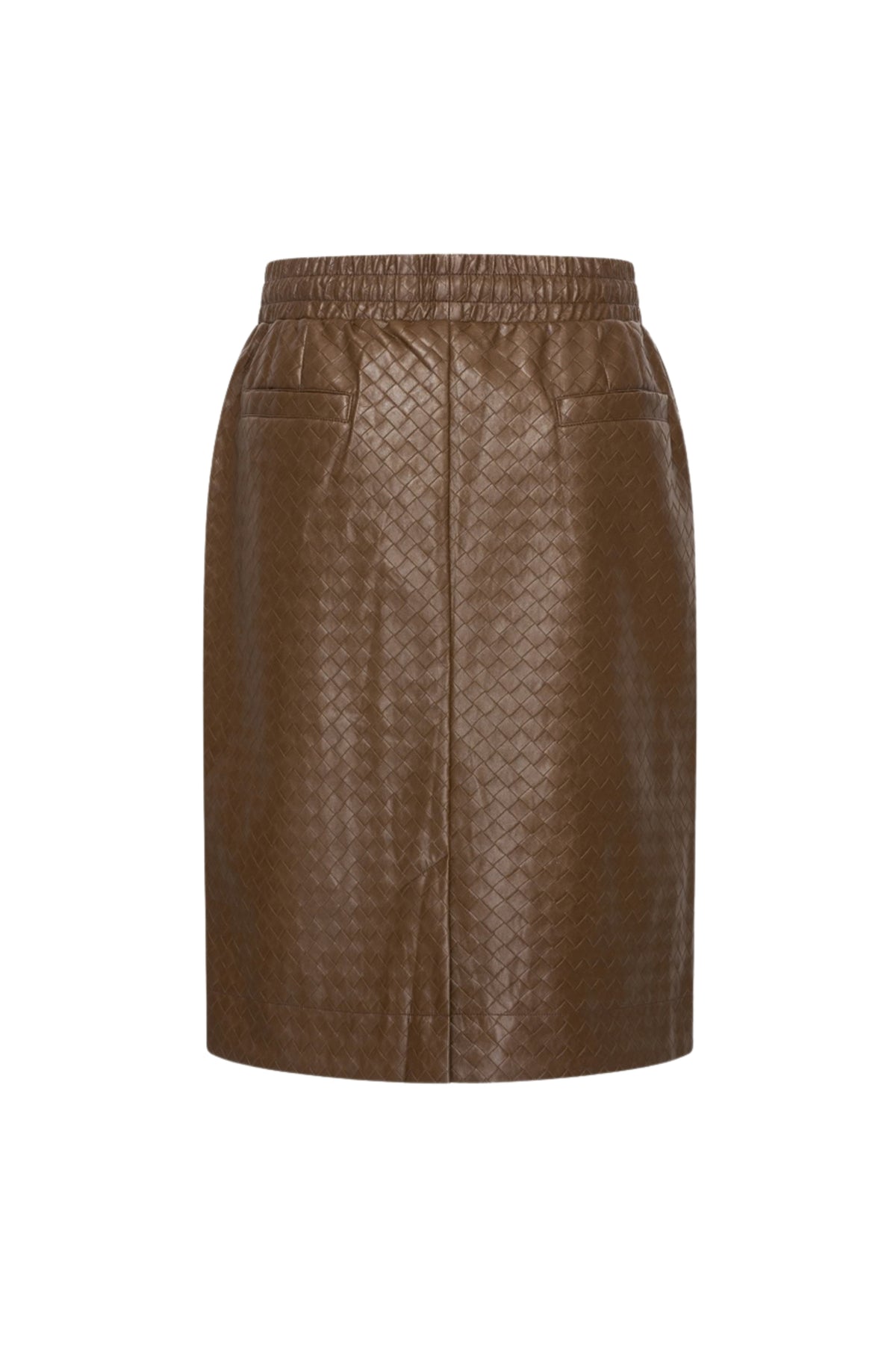 Vegan leren rok met geweven textuur in chestnut kleur van Mi Piace, modieus en duurzaam voor dames.