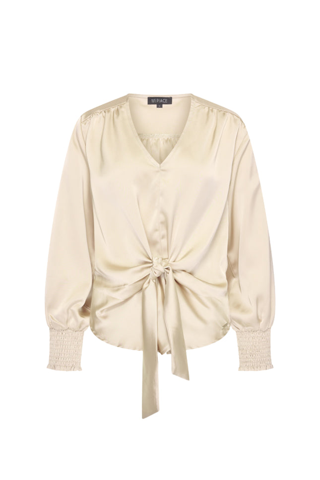 Blouse Knotted Satin Sand 202910