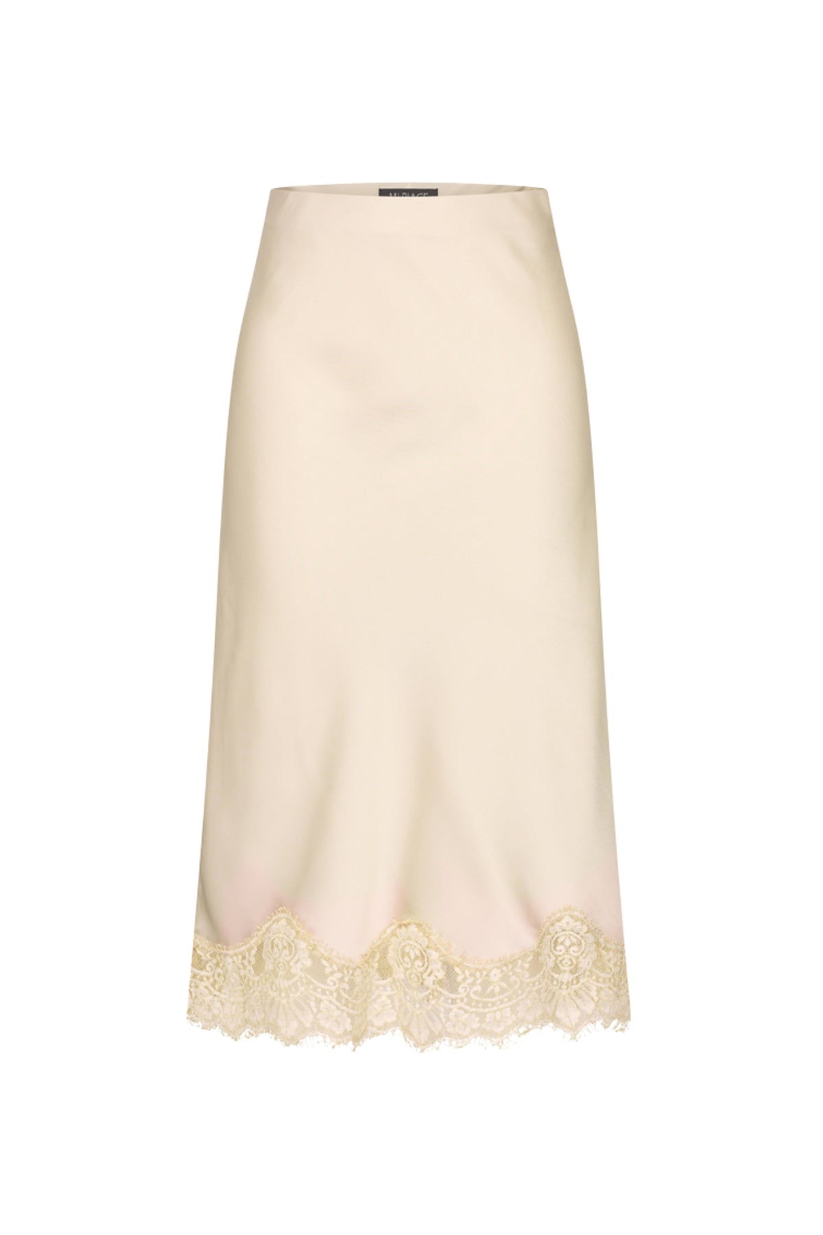 Zilveren satijnen rok met kanten details van Mi Piace, elegant en soepel vallend voor een stijlvolle uitstraling.