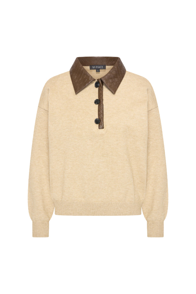 Trui Vegan Leather Woven Texture Collar Sand 202901