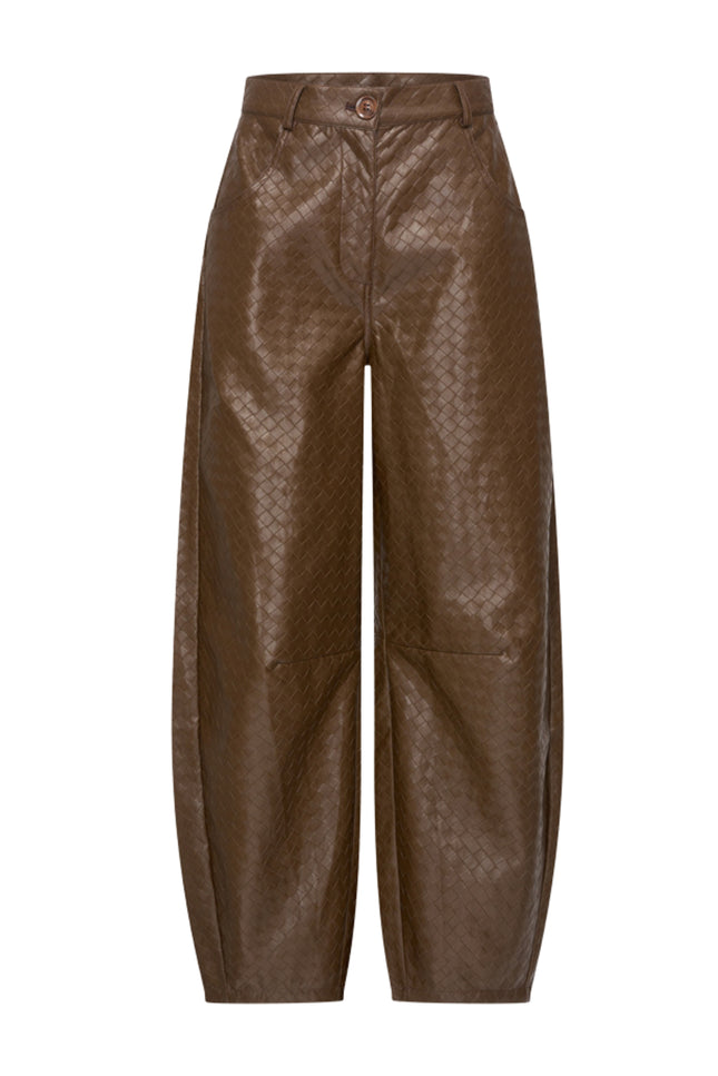 Broek Barrel Vegan Leather Woven Structure Chestnut 202924