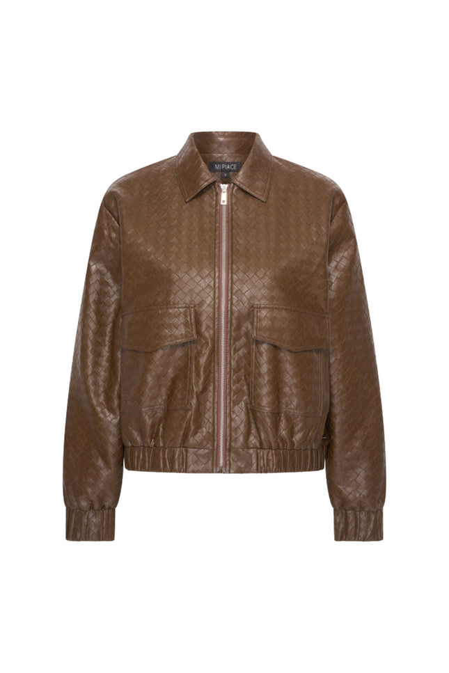 Jacket Vegan Leather Woven Structure Chestnut 202922