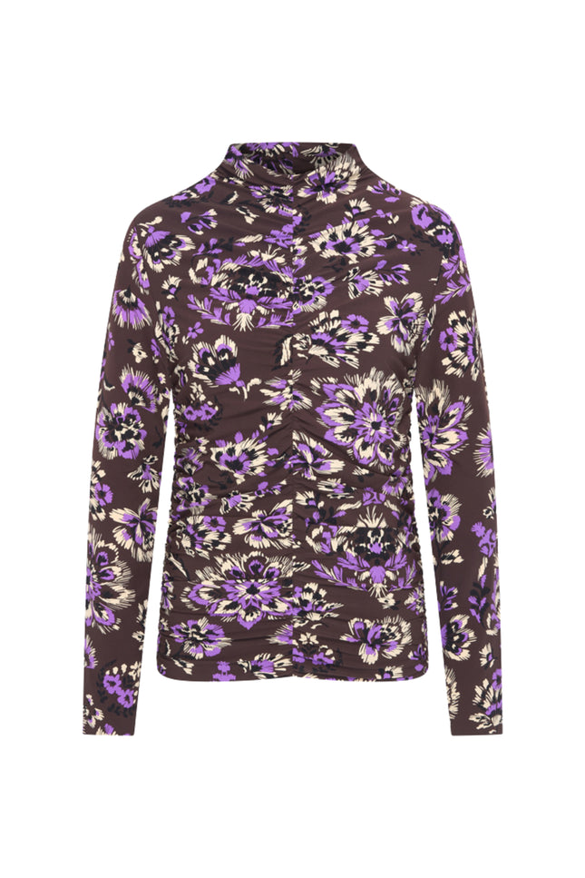 Travel Top Wrinckle Light Ornamental Flowers Print Winter Purple 202895L
