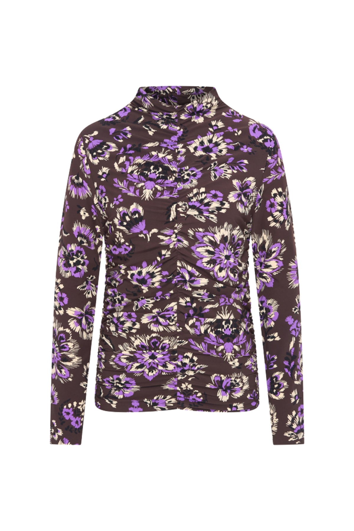 Mi Piace reiskleding met lichte wrijvlinge en bloemenprint in winterpaars, stijlvolle top voor comfortabel reizen