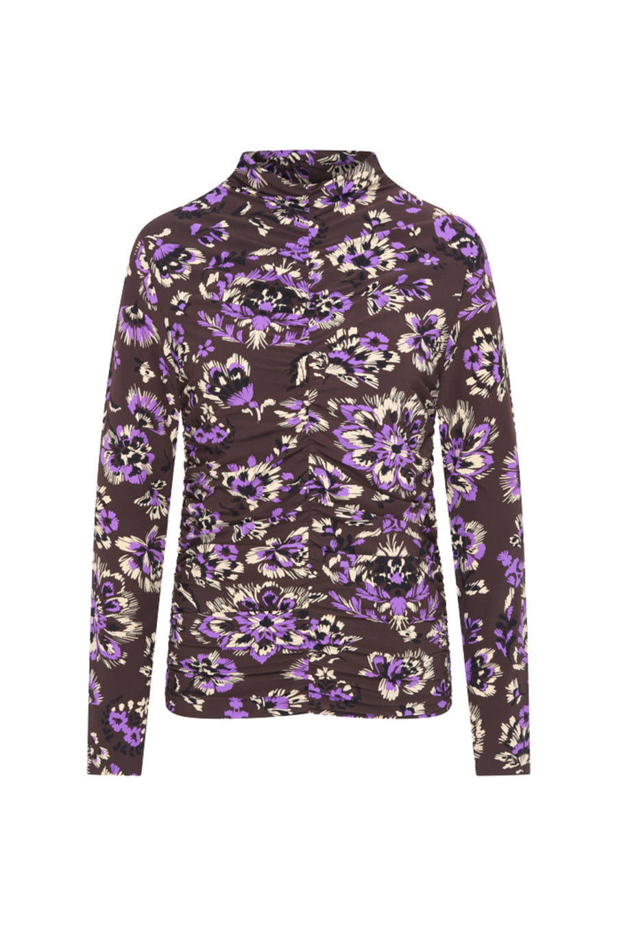 Mi Piace reiskleding met lichte wrijvlinge en bloemenprint in winterpaars, stijlvolle top voor comfortabel reizen