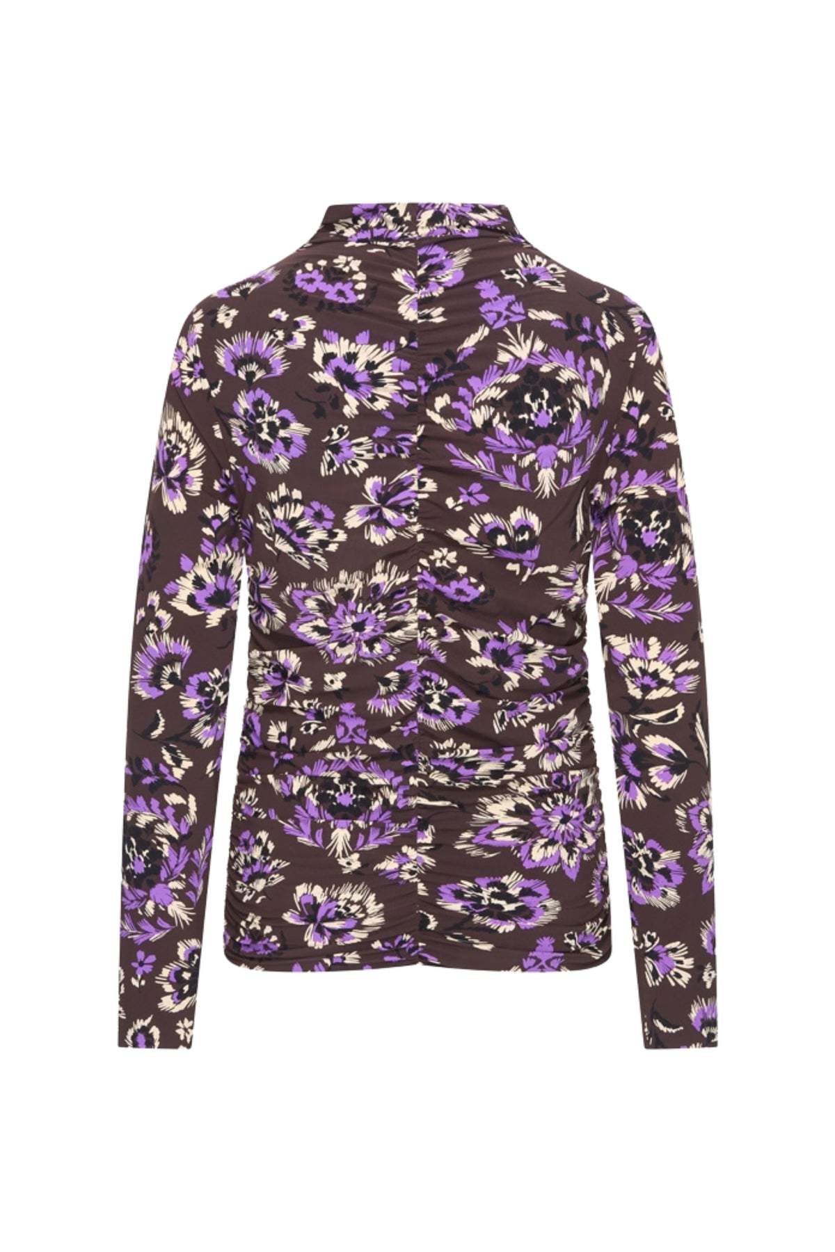 Mi Piace travel top met wriemkel licht ornamenten bloemenprint in winterpaars, zichtbaar met bloemen en sierlijke details