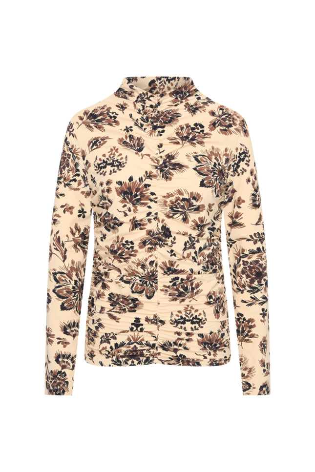 Travel Top Wrinckle Light Ornamental Flowers Print Sand 202895L