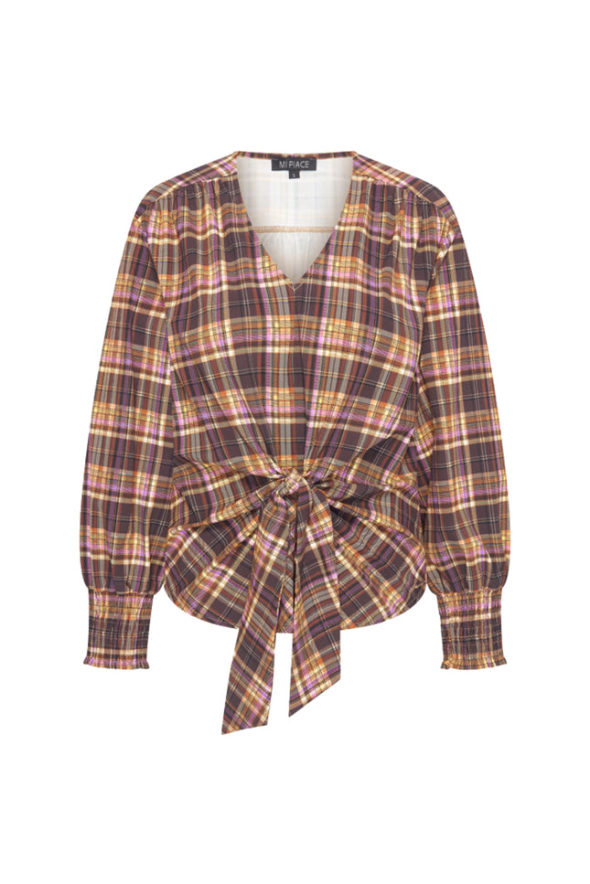 Travel Top Knotted Check Print Winter Purple 202898