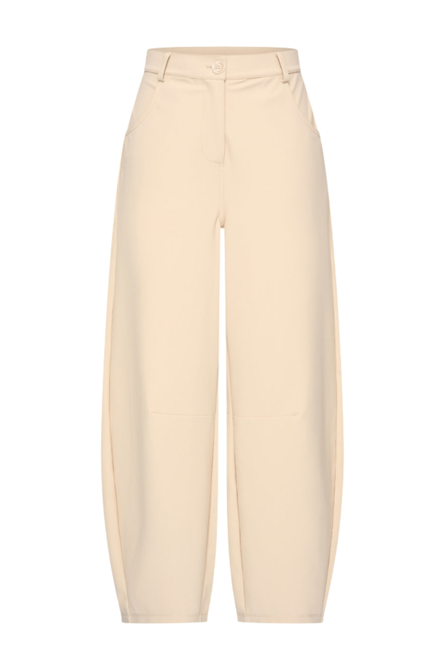 Mi Piace bonded travel ballonbroek in zandkleur met elastische taille en casual pasvorm, geschikt voor comfortabel reizen.