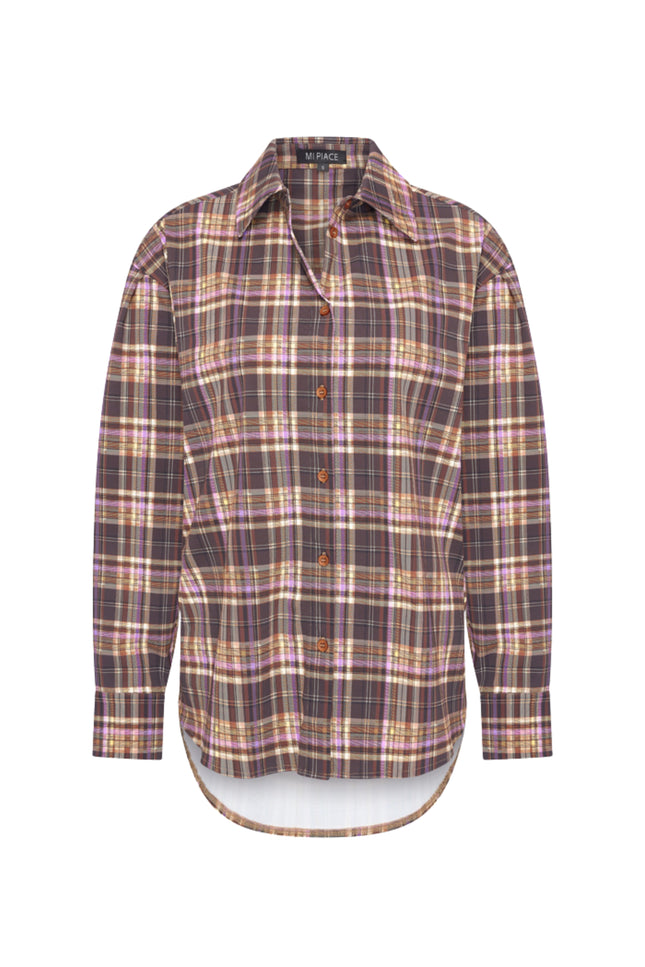 Travel Blouse Oversized Check Print Winter Purple 202524