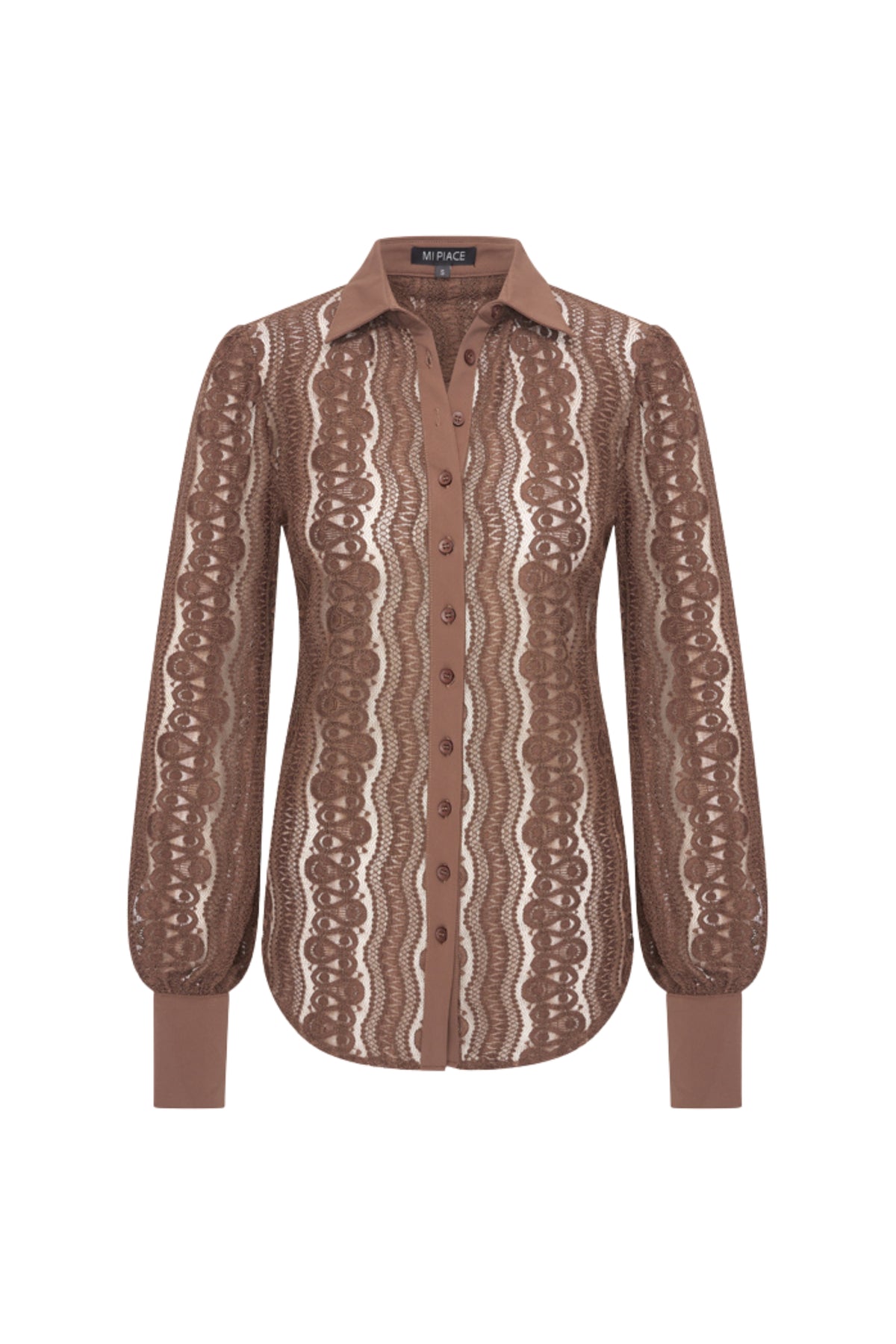 Mi Piace reiskleding blouse Kant Chestnut, comfortabele blouse met ronde hals en lange mouwen, geschikt voor reizen en casual gebruik.