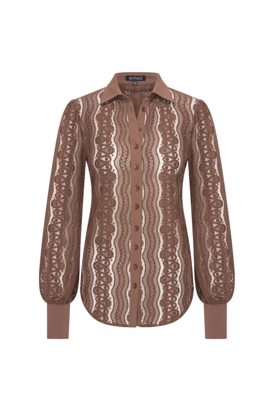 Mi Piace reiskleding blouse Kant Chestnut, comfortabele blouse met ronde hals en lange mouwen, geschikt voor reizen en casual gebruik.