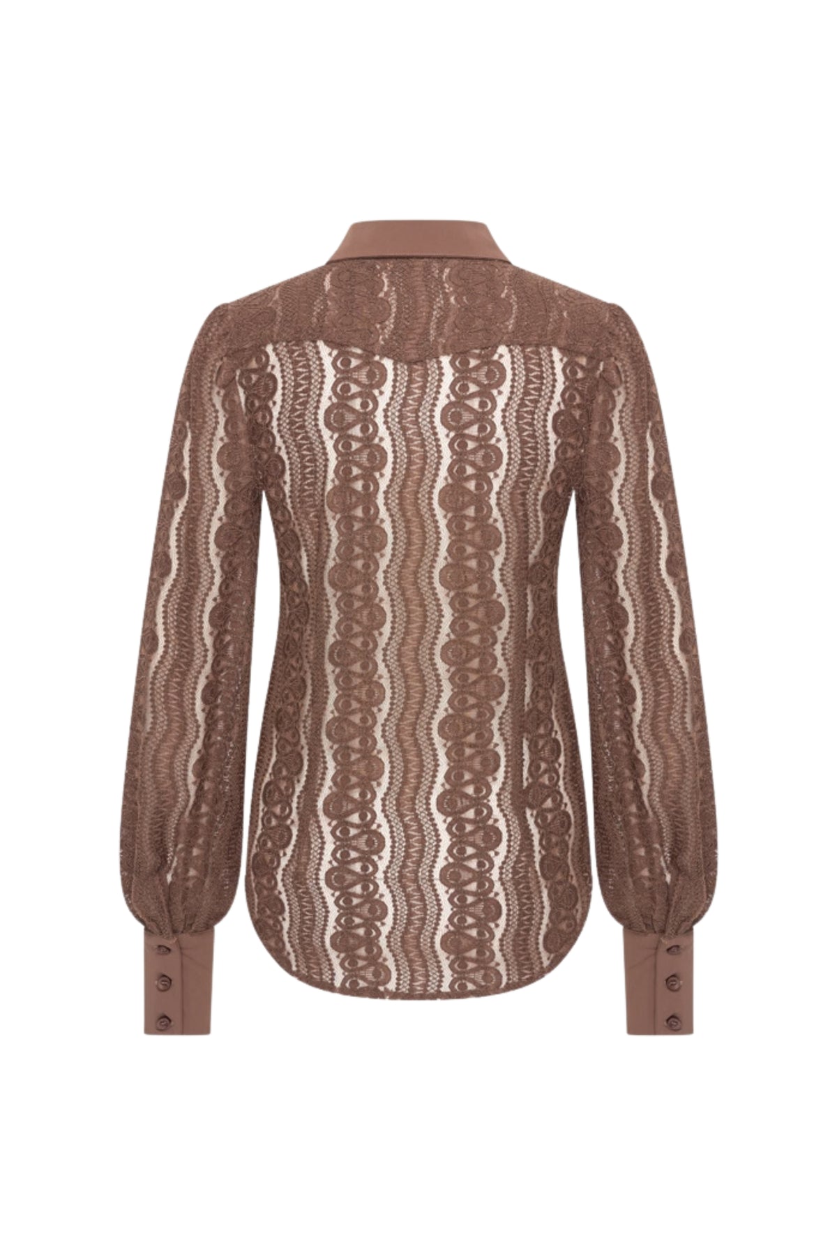 Mi Piace travel blouse Kant Chestnut, elegante damesblouse met Kant-details, lichtgewicht en comfortabel voor reizen.