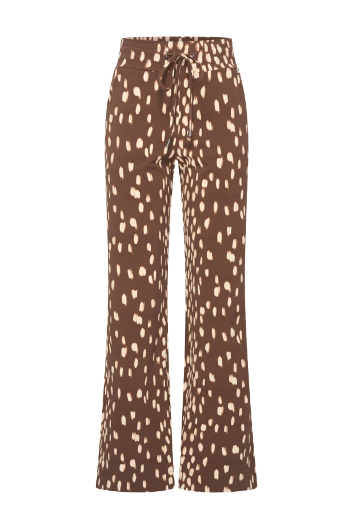 Zwarte heavy travel broek van Mi Piace met Bambi print en chestnut kleur, te zien met comfortabele pasvorm en gedetailleerde print.