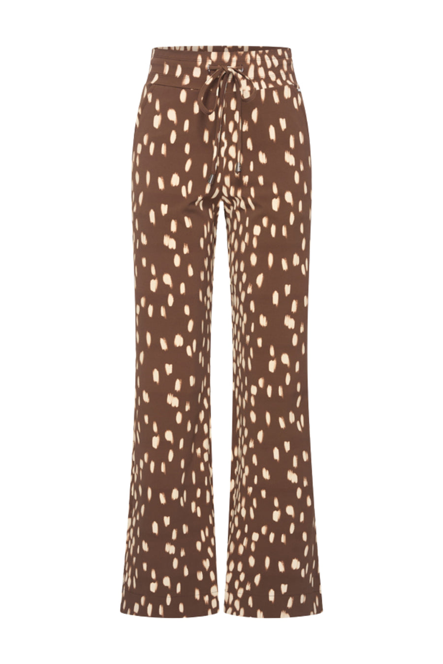 Zwarte heavy travel broek van Mi Piace met Bambi print en chestnut kleur, te zien met comfortabele pasvorm en gedetailleerde print.