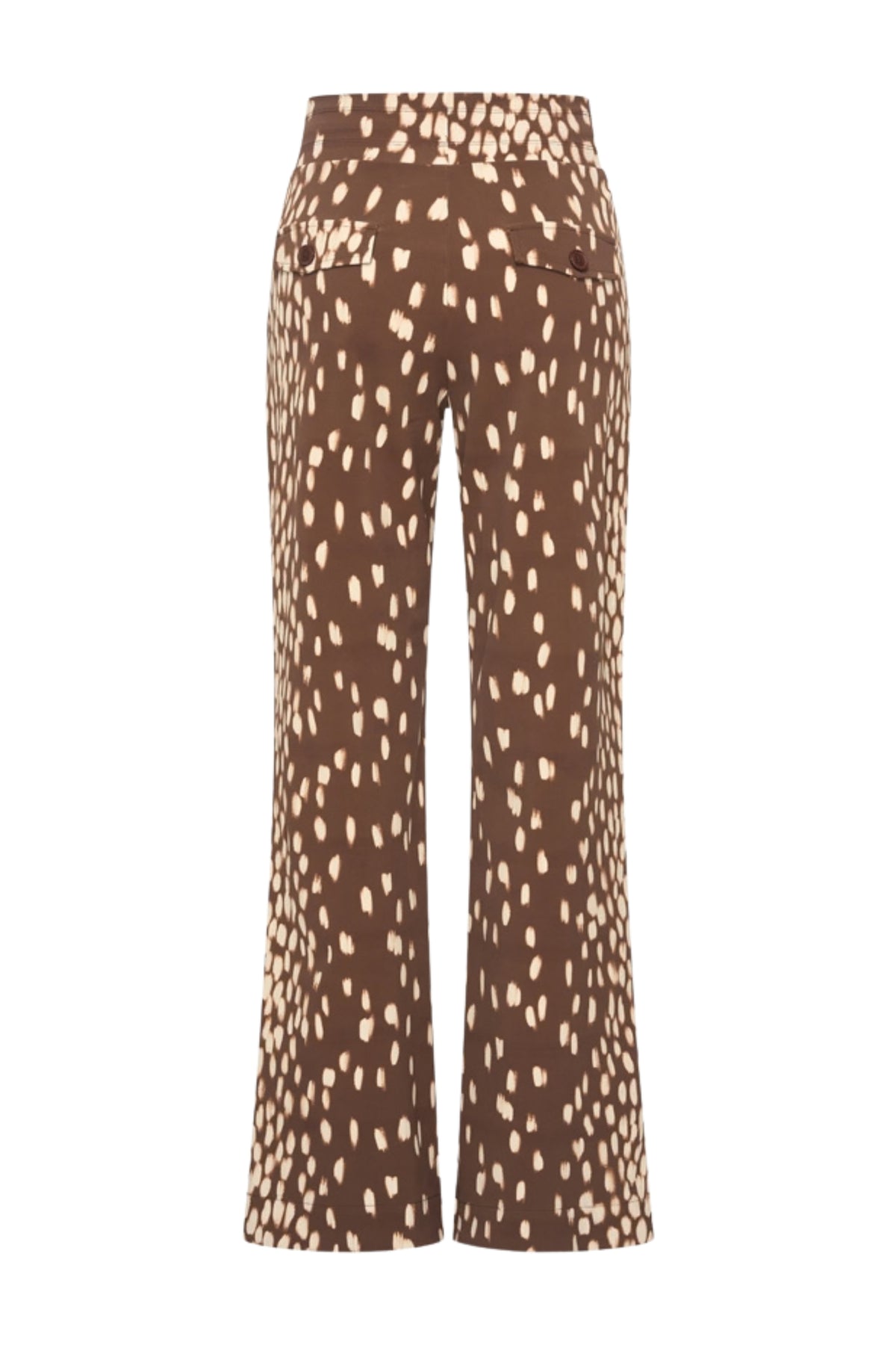 Dames heavy travel broek met Bambi print in chestnut kleur van Mi Piace, comfortabel en stijlvol voor reizen en casual dragen
