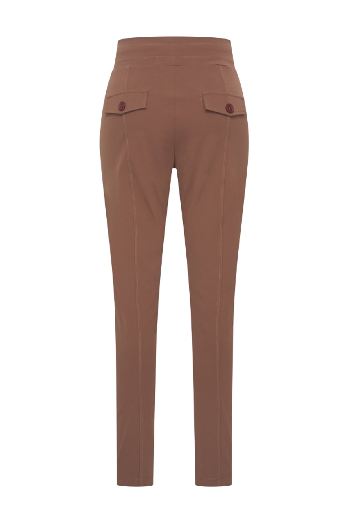 Mi Piace reisbroek in chestnut kleur, comfortabele pasvorm en stijlvolle uitstraling, geschikt voor reizen en casual gebruik.