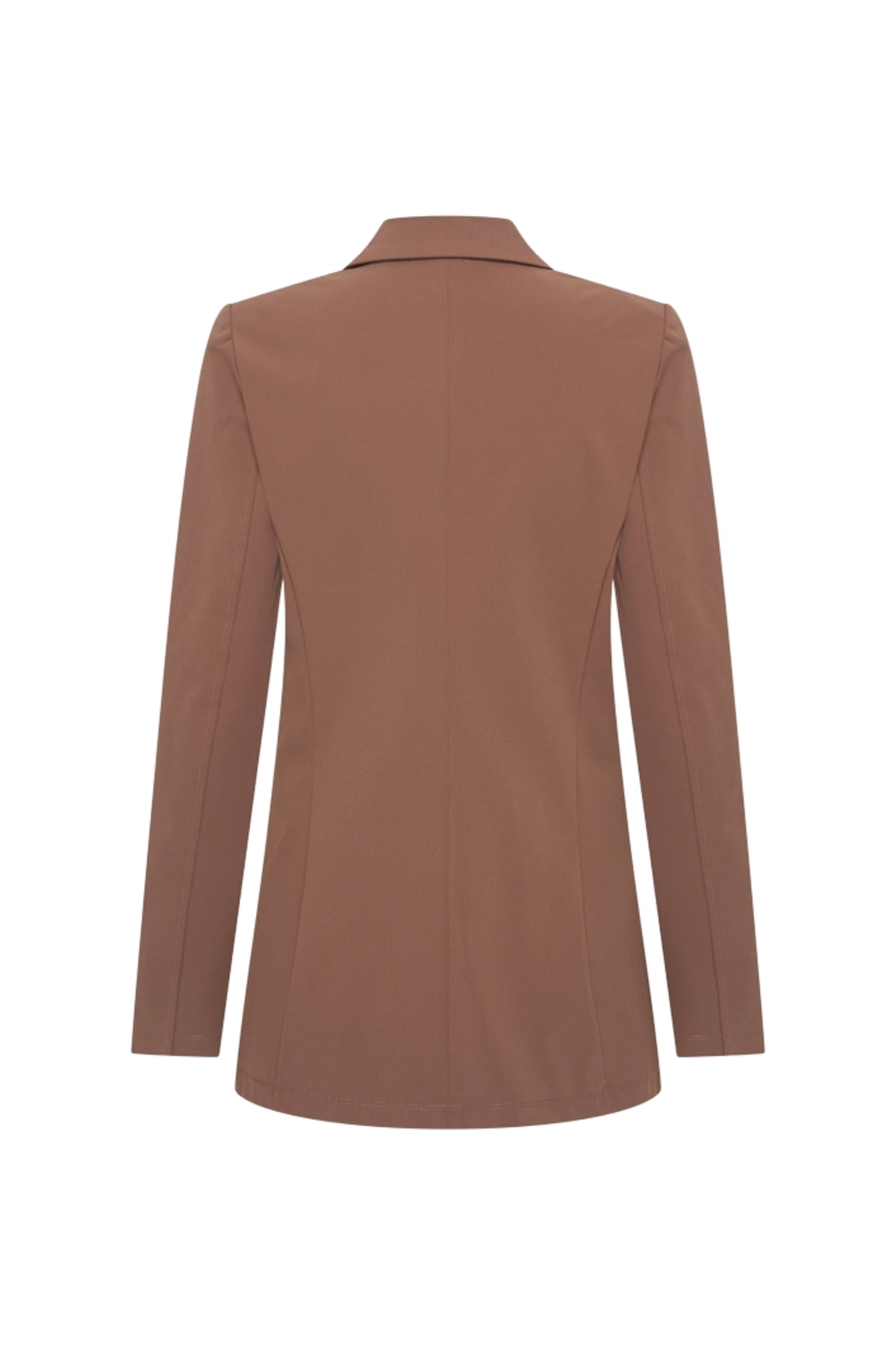 Mi Piace reisblazer in chestnutkleur, stijlvolle jas met moderne snit, geschikt voor reizen en casual draagstijl.
