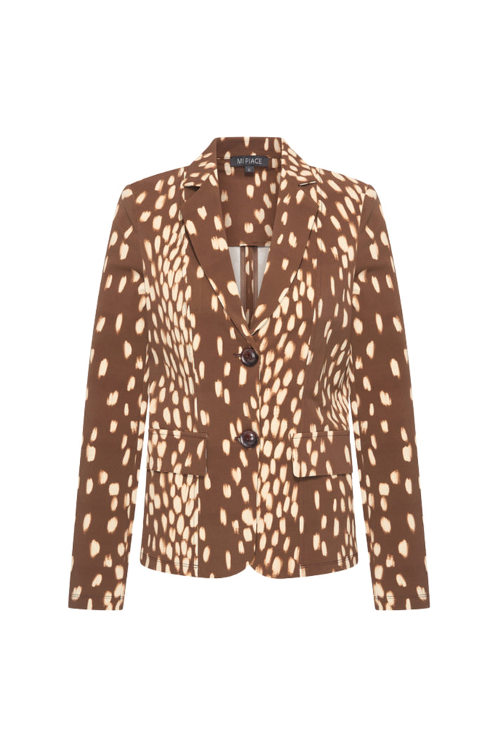 Lichtbruine reisblazer met Bambi-print van Mi Piace, casual stijl, zichtbaar op de afbeelding.