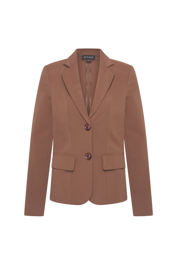Mi Piace reisblazer in chestnut kleur, stijlvolle en comfortabele jas voor heren, zichtbaar met knopen en klassieke snit.