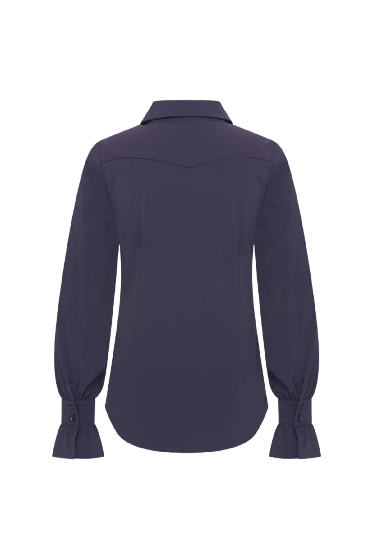 Lichtblauwe reiskleding blouse van Mi Piace met lange mouwen en knoopsluiting, geschikt voor reizen en casual dragen.