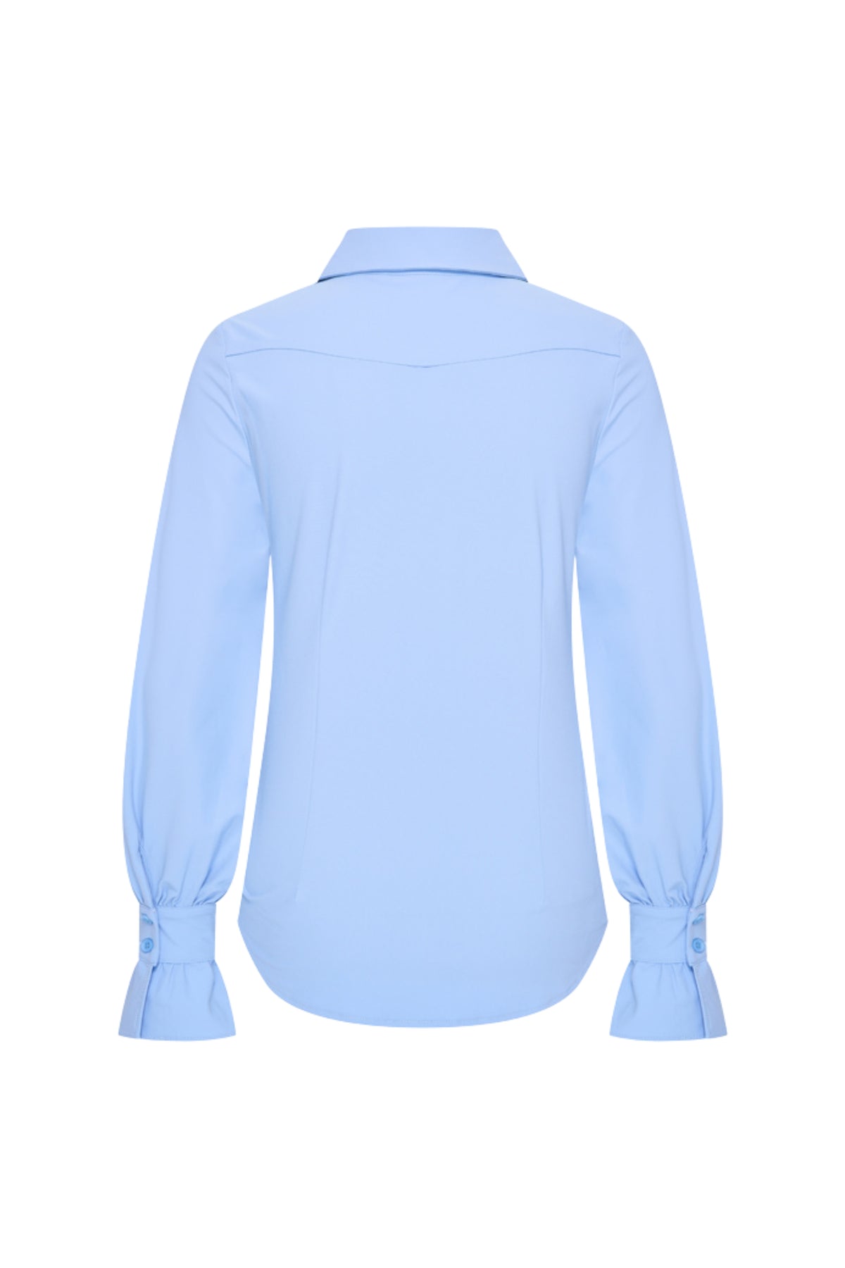 Blauwe reisblouse Della van Mi Piace, stijlvolle damesblouse met comfortabele pasvorm, zichtbaar op afbeelding.