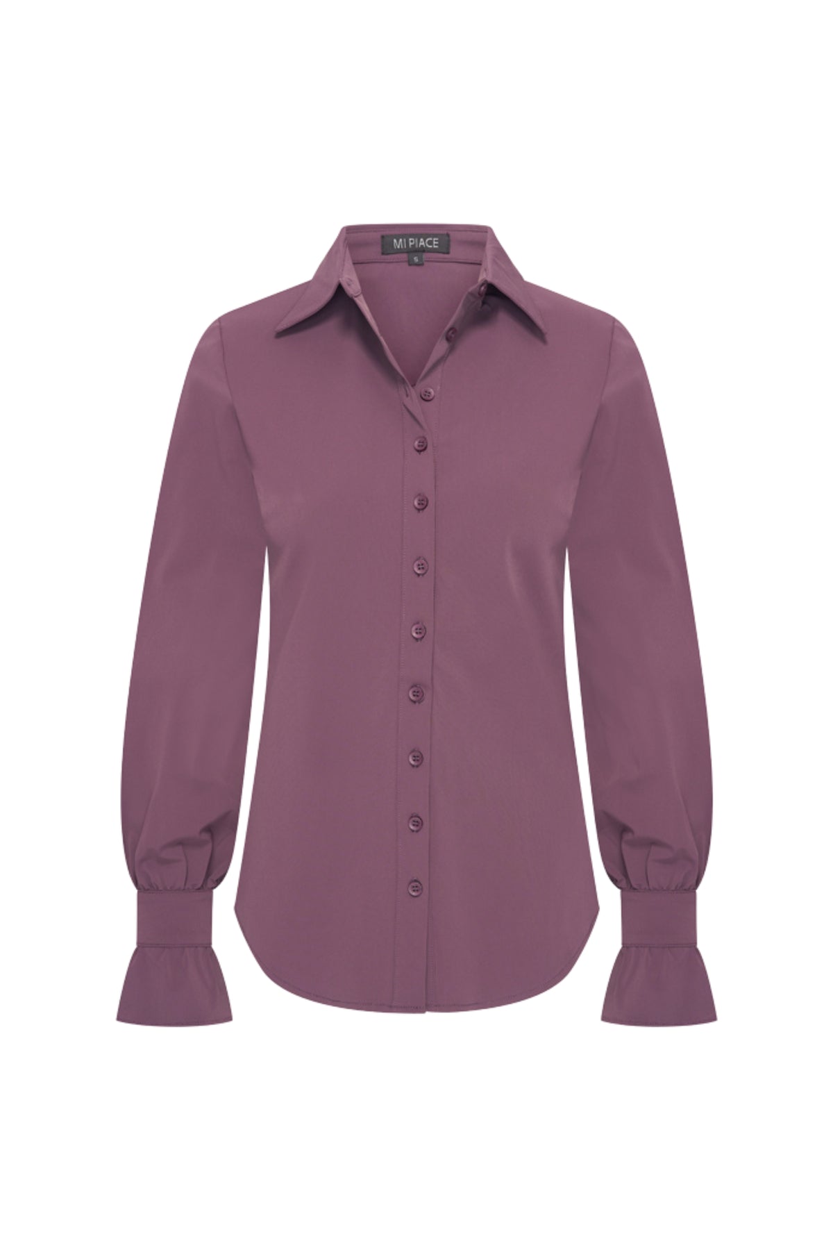 Zwarte reisblouse van Mi Piace met roze roosprint, stijlvolle top voor reizen en casual outfits.