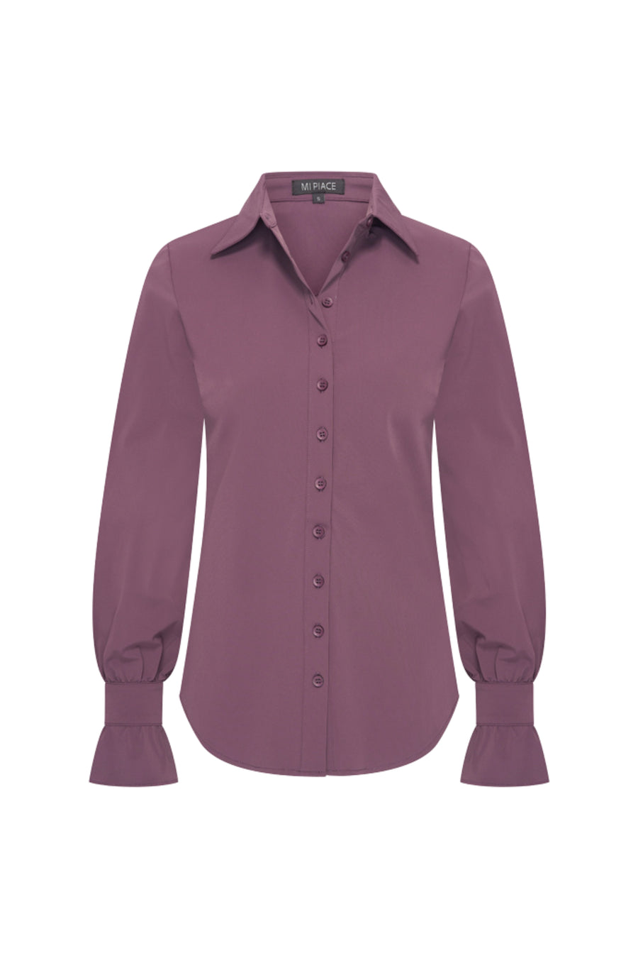 Zwarte reisblouse van Mi Piace met roze roosprint, stijlvolle top voor reizen en casual outfits.