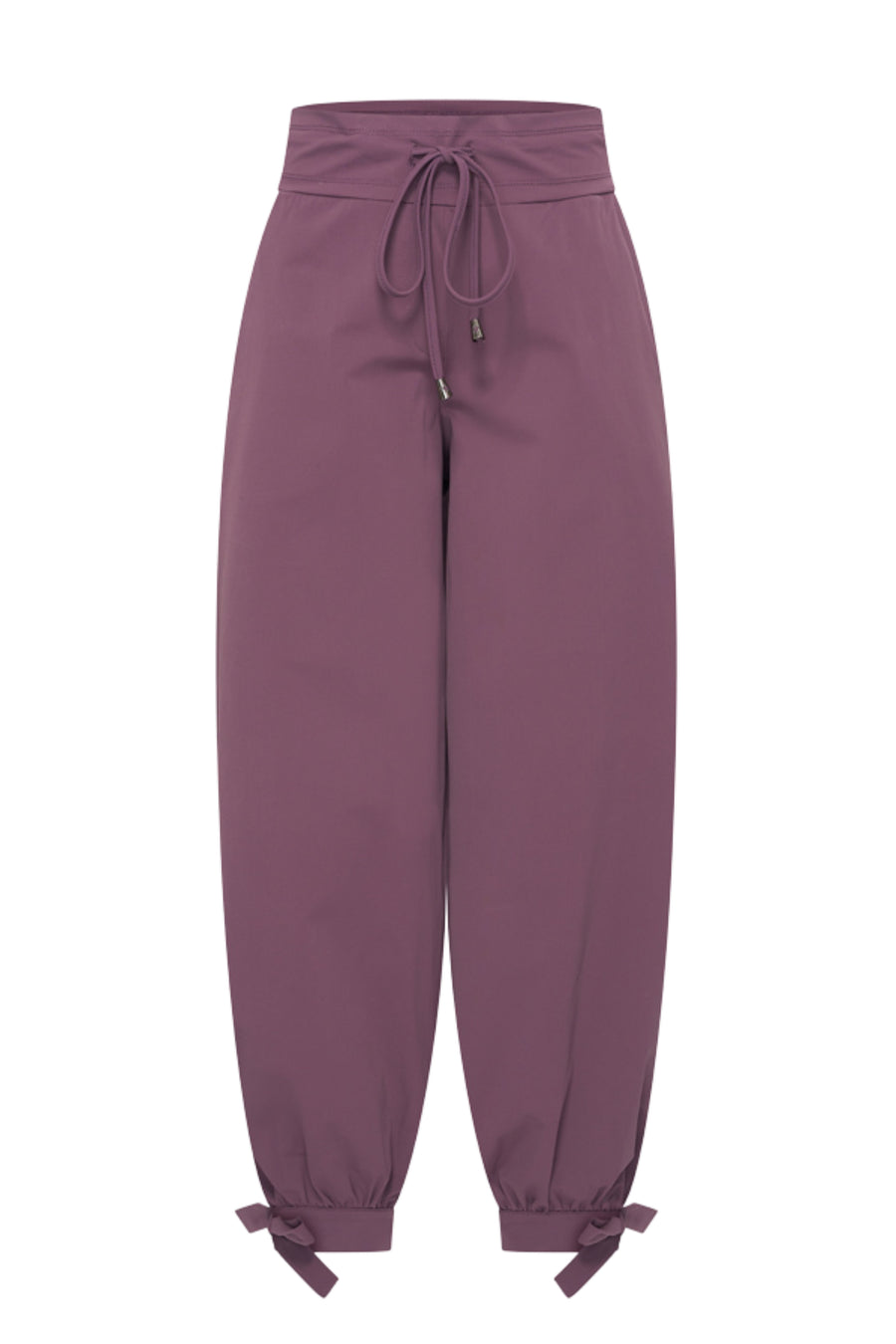 Paars Travel Balloon Bottom Bow broek van Mi Piace, met losse pasvorm en stijlvolle details, zichtbaar in de afbeelding.