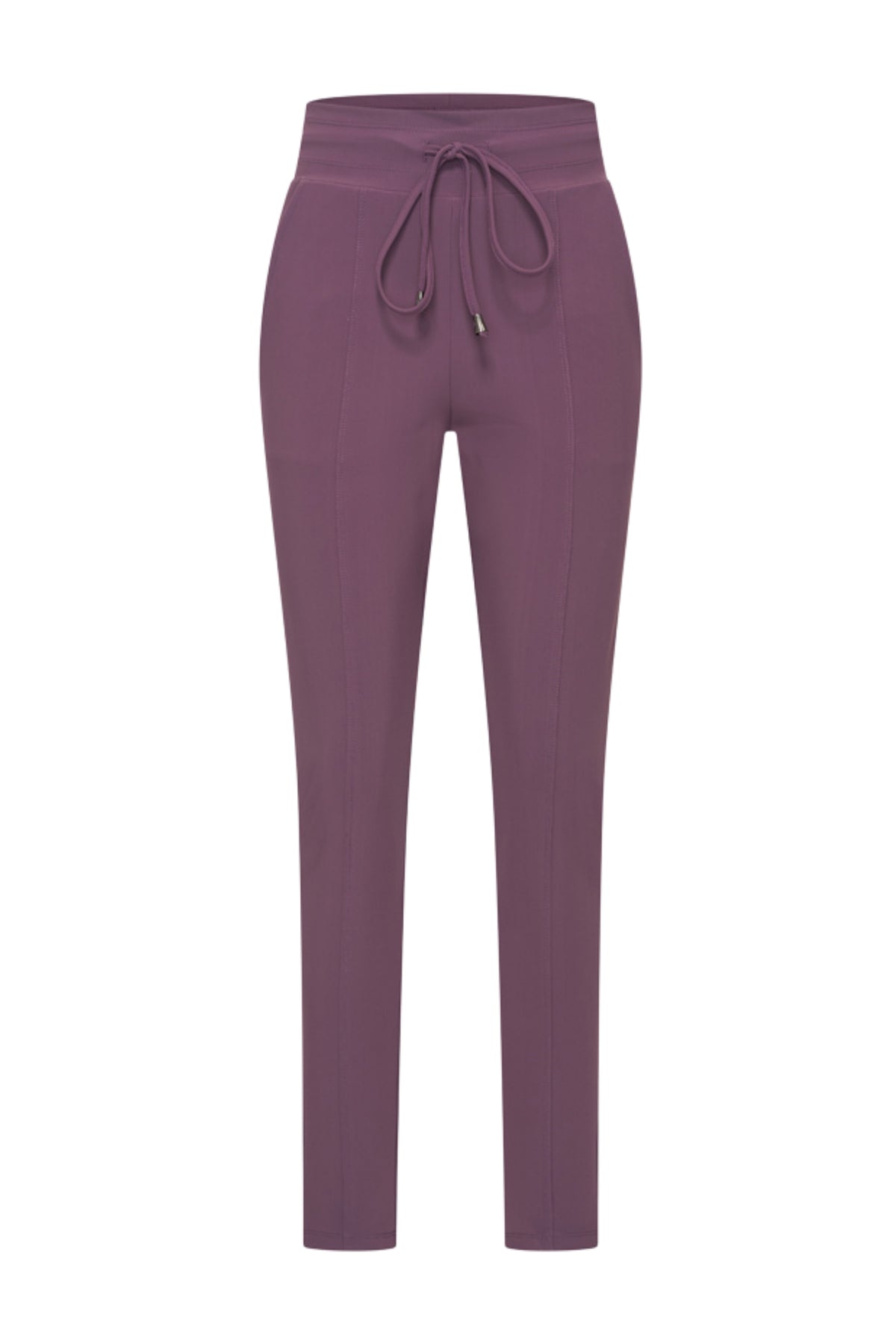 Bonded travelbroek van Mi Piace in plumkleur, comfortabele pasvorm en stijlvolle look, zichtbaar in de afbeelding.