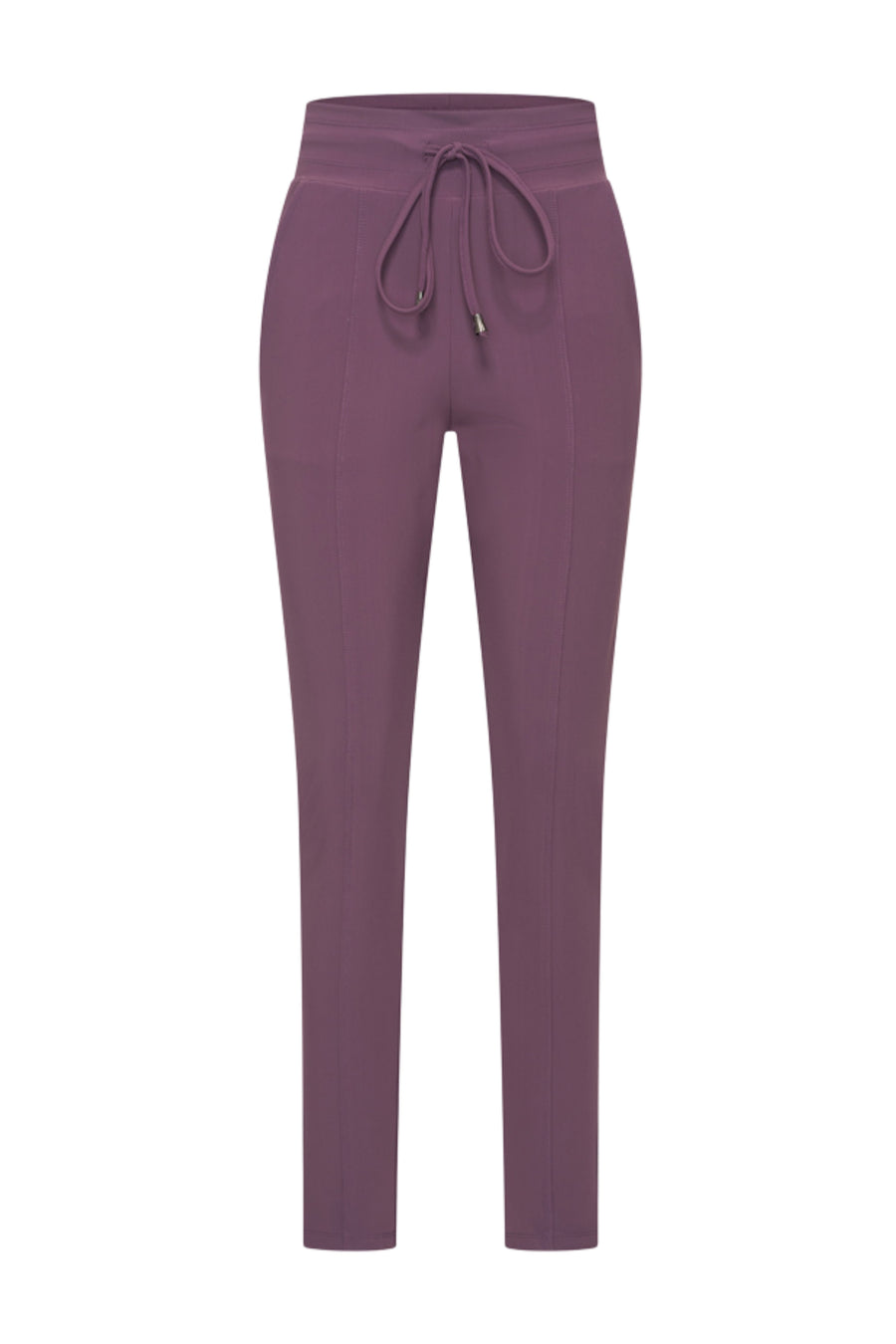 Bonded travelbroek van Mi Piace in plumkleur, comfortabele pasvorm en stijlvolle look, zichtbaar in de afbeelding.