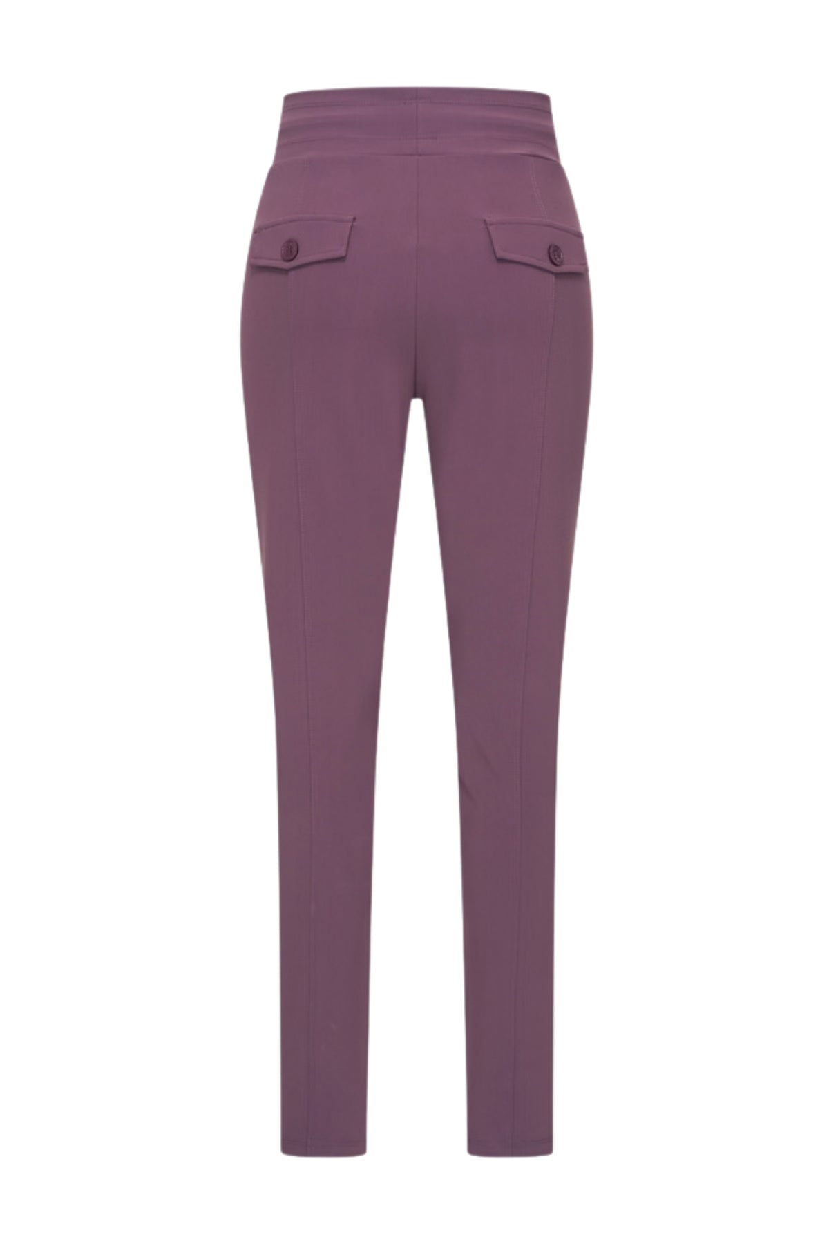 Mi Piace Bonded Travel Broek in plumkleur met comfortabele pasvorm, zichtbaar op de afbeelding.