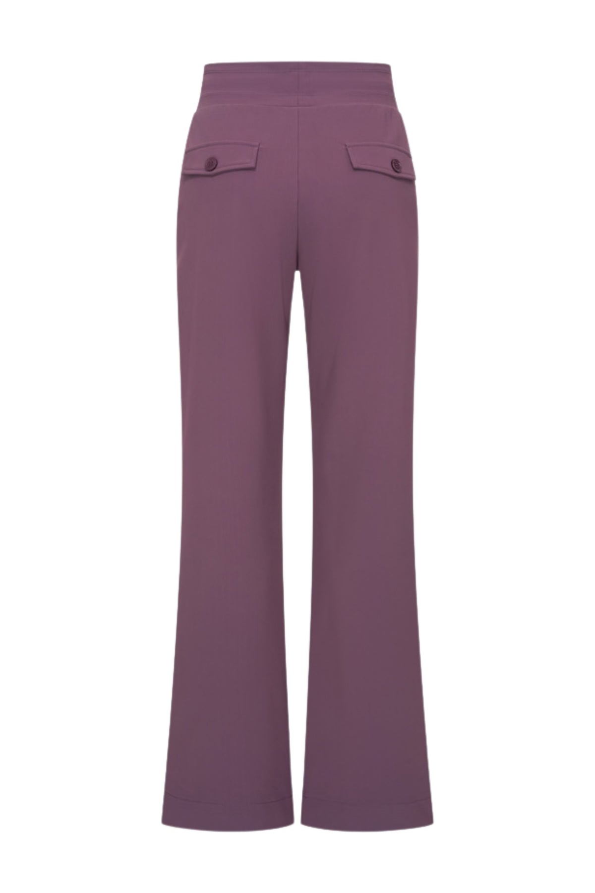Flared bonded reisbroek van Mi Piace in pruimkleur, comfortabele pasvorm en moderne stijl, zichtbaar op de afbeelding.