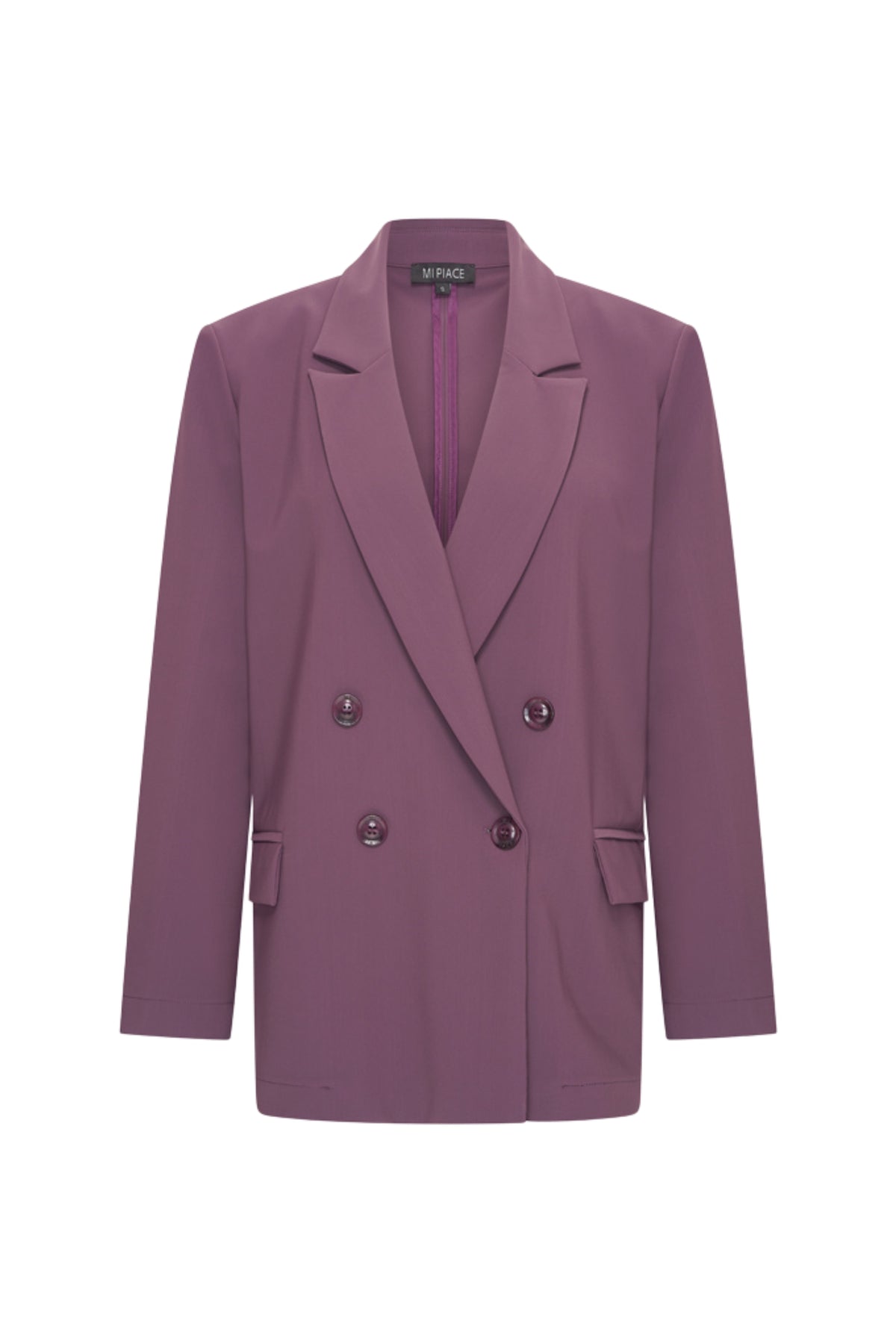 Oversized bonded travel blazer van Mi Piace in donkerpaarse kleur, voor een stijlvolle en comfortabele look.