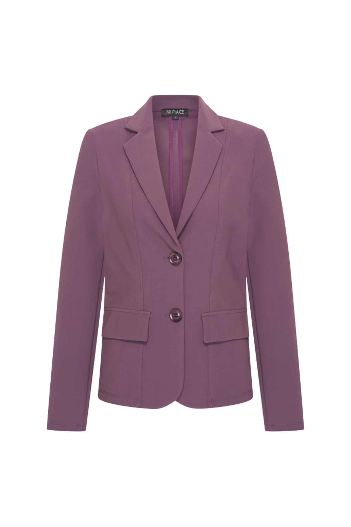 Lichte bonded travel blazer van Mi Piace in een diep paarse kleur, geschikt voor zakelijk en casual dragen.